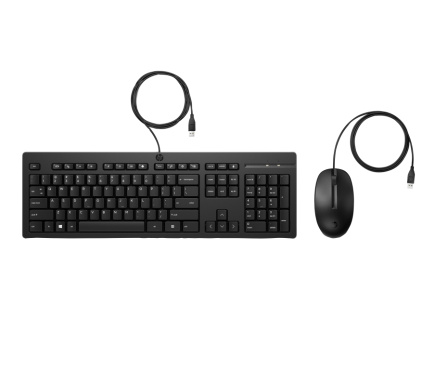 HP 225 USB Wired Mouse Keyboard Combo, Sanitizable/Antimicrobial - Black - US ENG