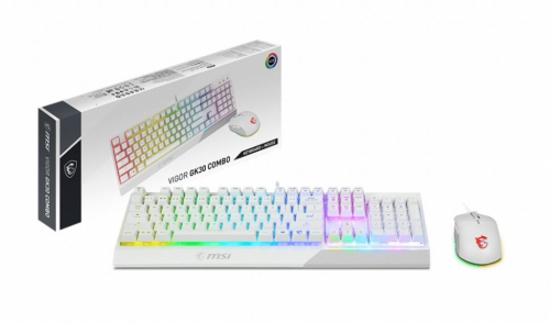 MSI VIGOR GK30 COMBO WHITE MEMchanical Gaming Keyboard + Gaming Mouse Bundle 'UK Layout, 6-Zone RGB Lighting Keyboard, Dual-Zone RGB Lighting Mouse, 5000 DPI Optical Sensor, Center'