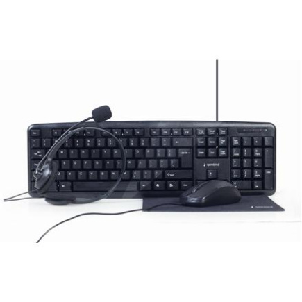 Gembird | 4-in-1 Multimedia office set | KBS-UO4-01 | Keyboard, Mouse, Pad and Headset Set | Wired | Mouse included | US | Черный | 630 g