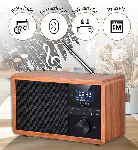 Adler AD 1184 radio Portable Digital Black, Wood