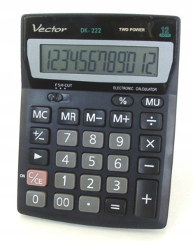 Vector KAV DK-222 office calculator, 12 digits, 103 x 137 mm, Must