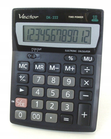 Vector KAV DK-222 office calculator, 12 digits, 103 x 137 mm, Must