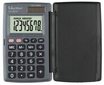 Vector KAV CH-862D pocket calculator with cover, grey