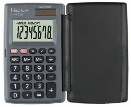 Vector KAV CH-862D pocket calculator with cover, grey
