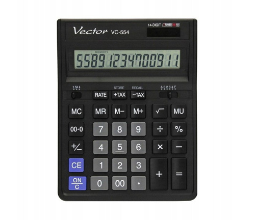 Vector KAV VC-554x Office Calculator, 14-digit, 153x199mm, Черный