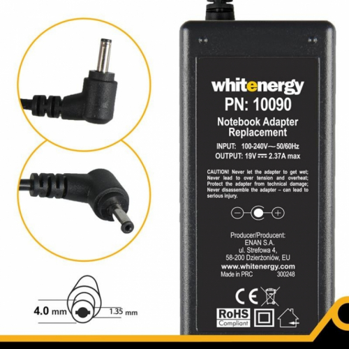 WHITENERGY Universal power supply 19VDC; 2.37A; Out: 4,0/1,35; 45W