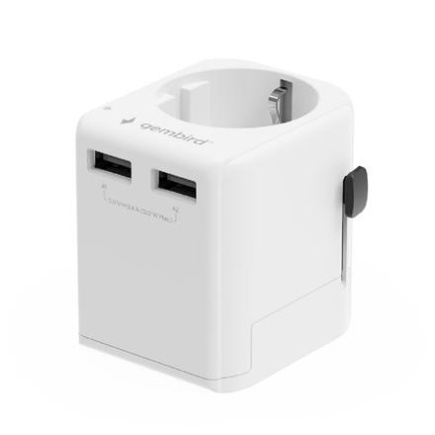 Gembird EU to Universal travel power adapter, 12W | TPA-EU2A12-01-W | 5 V TPA-EU2A12-01-W