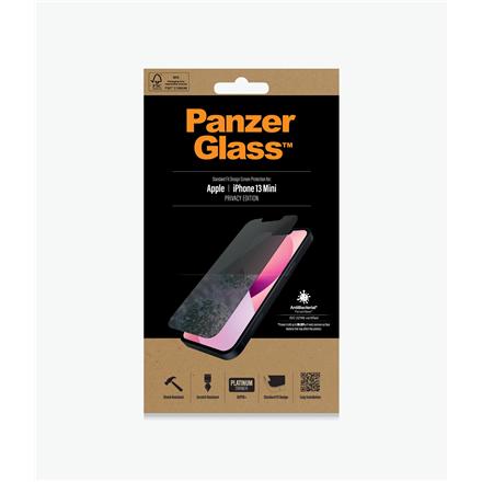 PanzerGlass | Apple | iPhone 13 Mini | Tempered glass | Black | Crystal clear; Resistant to scratches and bacteria; Shock absorbing; Easy to install | Privacy Screen Protector P2741