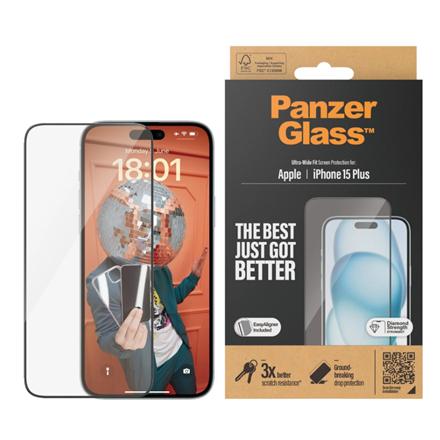 PanzerGlass | Screen protector | Apple | IPhone 15 Plus | Glass | Transparent | Ultra-wide fit, Scratch resistant, Drop protection, EasyAligner included 2811