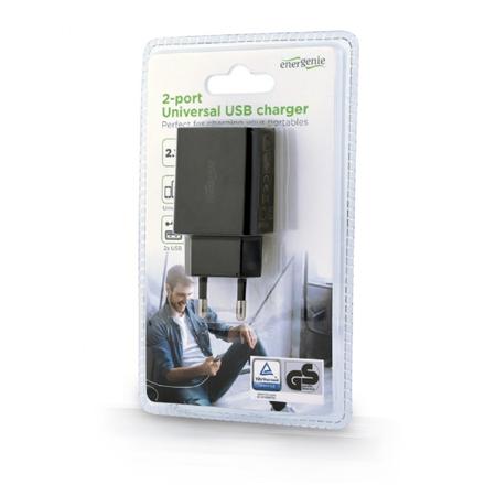 EnerGenie | 2-port universal USB charger | EG-U2C2A-03-BK EG-U2C2A-03-BK