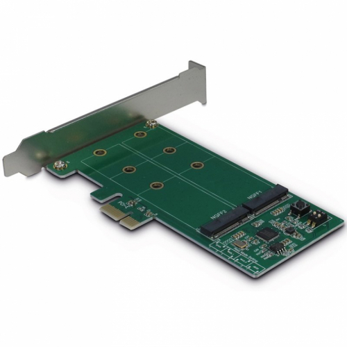 PCIe Adapter for two M.2 S-ATA drives/RAID (Drives 2xM.2 SSD, Host PCIe x1 v2.0), card