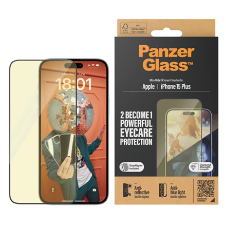 PanzerGlass ® Eyecare Screen Protection iPhone 15 Plus | Ultra-Wide Fit w. EasyAligner