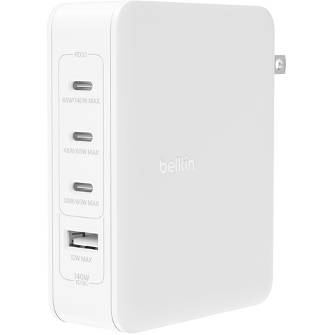 Belkin 140 Watt 4-Port GaN Ladegerät mit UK, EU, US Stecker