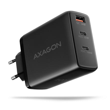 AXAGON GaN wallcharger, 3x port (USB-A + 2x USB-C), PD3.0/PPS/QC4+/SFC2.0/AFC/SCP/FCP/Apple, 100W | ACU-DPQ100 ACU-DPQ100