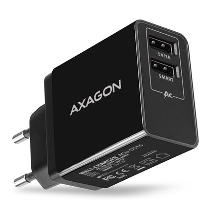 AXAGON Dual wall charger 240V/2x port 5V-2.2A and 5V-1A, 16W | ACU-DS16 ACU-DS16