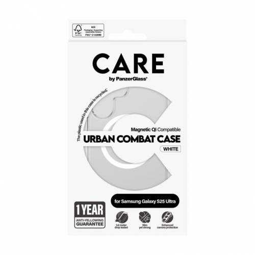 PanzerGlass CARE by ® Flagship Case Transparent Urban Combat w. White Qi Compatible Samsung Galaxy S25 Ultra