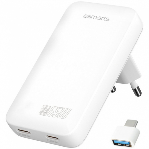 4smarts Netzladegert FlatPlug Slim Dual 65W GaN 2C. wei