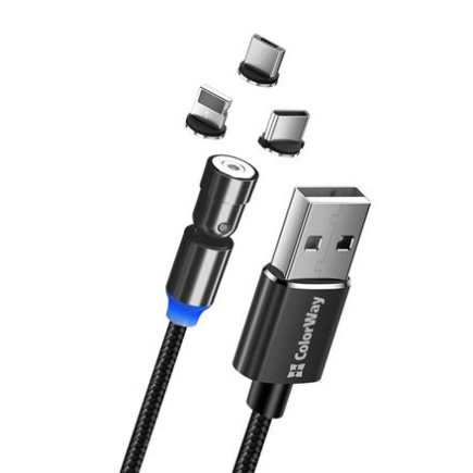 ColorWay Cable 3in1 (Lightning+MicroUSB+Type-C) Magnetic Rotation 540° 2.4А, 1m | CW-CBUU037-BK CW-CBUU037-BK