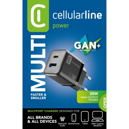 Cellularline USB Charger Multipower Micro 30W GaN 2 Ports PD B