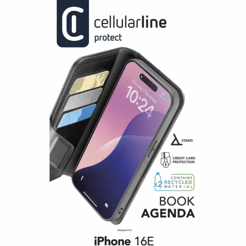 Cellularline Book Agenda 2 Case fr Apple iPhone 16e Black