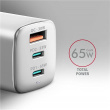 AXAGON GaN wallcharger 3x port (USB-A + 2x USB-C), PD3.0/PPS/QC4+/SFC2.0/AFC/SCP/FCP/Apple, 65W | ACU-DPQ65W ACU-DPQ65W