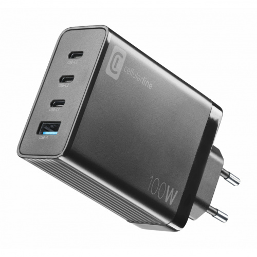 Cellularline Multipower Nano 100W Reiselader 4 Port GaN Black