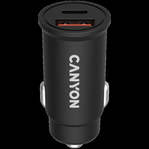 CANYON C-20B03, PD 30W/QC3.0 18W Pocket size car charger with 1-USB A+ 1-USB-C Input: DC12V-24V, Output: USBC: PD30W( 5V3A/9V3A/12V2.5A/15V2A/20V1.5A),USB-A:QC3.0 18W (5V3A