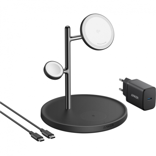 ANKER MagGo Magnetic Charging Stand 15W 3-in-1 Ladestnder fuer iPhone Apple Watch AirPods schwarz