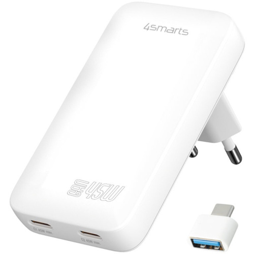 4smarts Netzladegert FlatPlug Slim Dual 45W GaN 2C. wei