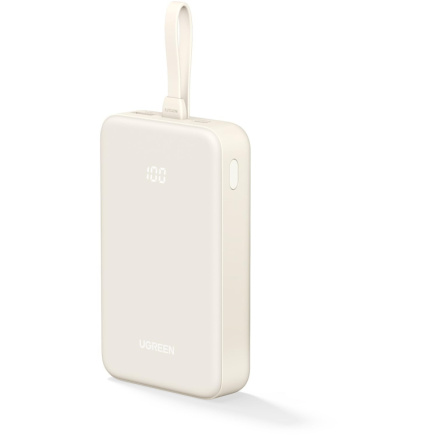 UGREEN 20000mAh Power Bank with Built-in Cable Valge