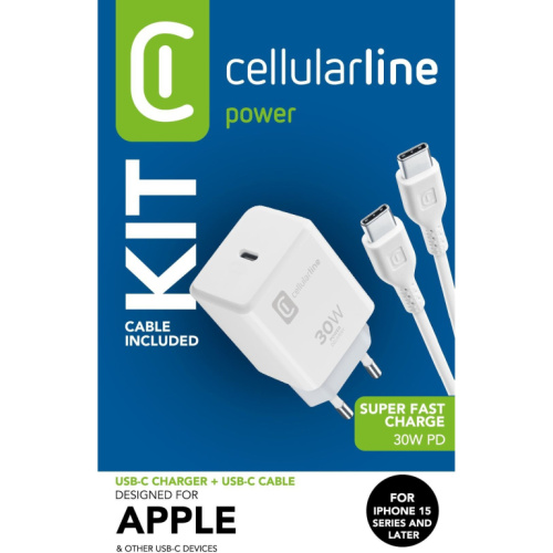 Cellularline USB-C Charger Kit fr Apple 30W PD White