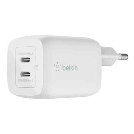 Belkin USB-C GaN PD PPS Dual Wall Charger, 65W | WCH013vfWH WCH013vfWH