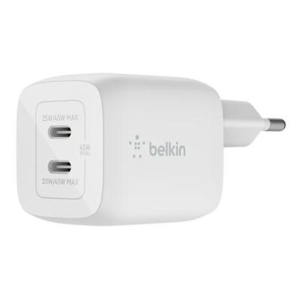 Belkin Dual USB-C GaN Wall Charger with PPS 45W | WCH011vfWH WCH011vfWH