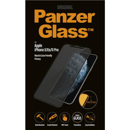 PanzerGlass | P2666 | Screen protector | Apple | iPhone X/Xs/11 Pro | Tempered glass | Черный | Confidentiality filter; Full frame coverage; Anti-shatter film (holds the glass together and protects against glass shards in case of breakage); Case Friendly