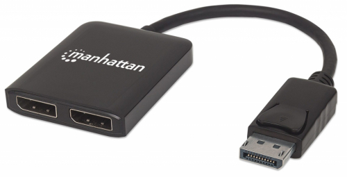 Manhattan DisplayPort 1.2 to 2-Port DisplayPort 1.2 Splitter Hub with MST, 4K@30Hz, USB-A Powered, Video Wall Function, Black, Three Year Warranty, Blister