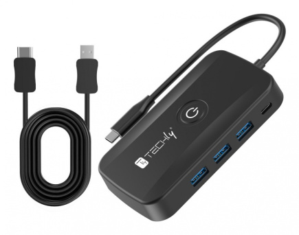 Techly IDATA USBC-HUB5WL AV extender AV transmitter & receiver Black