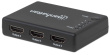 Manhattan HDMI Splitter 4-Port (Compact), 4K@30Hz, Displays output from x1 HDMI source to x4 HD displays (same output to four displays), AC Powered (cable 0.7m), Black, Three Year Warranty
