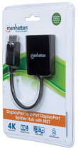 Manhattan DisplayPort 1.2 to 2-Port DisplayPort 1.2 Splitter Hub with MST, 4K@30Hz, USB-A Powered, Video Wall Function, Black, MST = Multi-Stream Transport, 3 Year Warranty
