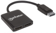 Manhattan DisplayPort 1.2 to 2-Port DisplayPort 1.2 Splitter Hub with MST, 4K@30Hz, USB-A Powered, Video Wall Function, Black, MST = Multi-Stream Transport, 3 Year Warranty