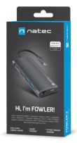 MULTIPORT ADAPTER NATEC FOWLER 2 V2 USB-C 8IN1 HUB ->USB 3.0 3X, HDMI 4K, USB-C, RJ45, SD, MICRO SD