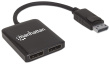 Manhattan DisplayPort 1.2 to 2-Port DisplayPort 1.2 Splitter Hub with MST, 4K@30Hz, USB-A Powered, Video Wall Function, Black, MST = Multi-Stream Transport, 3 Year Warranty