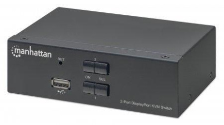 Manhattan DisplayPort 1.2 KVM Switch 2-Port, 4K@60Hz, USB-A/3.5mm Audio/Mic Connections, Cables included, Audio Support, Control 2x computers from one pc/mouse/screen, USB Powered, Must, Three Year Warranty WLONONWCRODSC