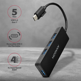AXAGON HUE-G1C - 4x USB3.1 Gen1 SLIM hub 5Gbit/s- 14cm Type-C cable