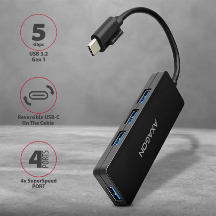 AXAGON HUE-G1C - 4x USB3.1 Gen1 SLIM hub 5Gbit/s- 14cm Type-C cable