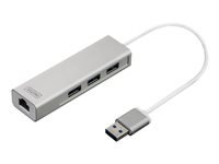 DIGITUS USB3.0 3-Port HUB & GLAN Adapter 3xUSB A/F 1xUSB A/M 1xRJ45 LAN