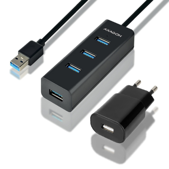 AXAGON HUE-S2BP - Charging Active Hub - 4 x SuperSpeed USB 3.0 - 1.2m Cable - Incl. AC Adapter 
