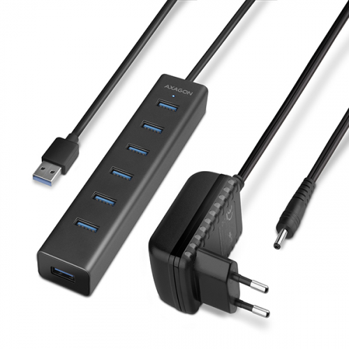 AXAGON HUE-SA7BP 7x USB3.0 ALU Charging Hub Incl. AC Adapter, Black, 40cm cable