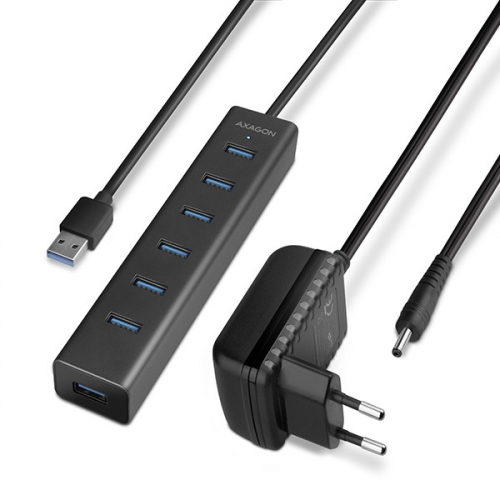 AXAGON Charging Hub HUE-SA7BP 7x USB 3.2 Gen 1 ALU Incl. AC Adapter, Black