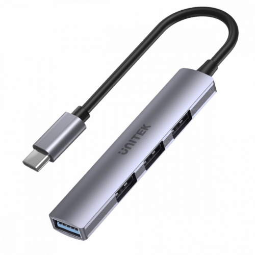 Unitek HUB USB-C; 3x USB-A 2.0 1x USB-A 5 Gbps alu
