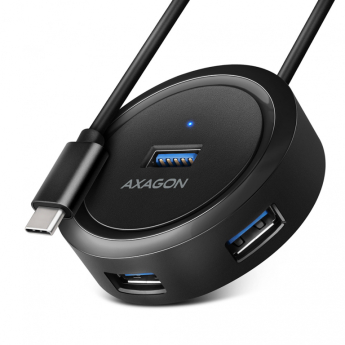 AXAGON Hub HUE-P1C - 4x USB-A ROUND 5Gbits - (micro USB power optional) - 30cm cable with USB-C